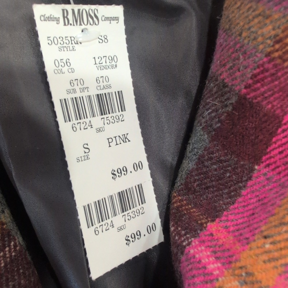 B Moss Company / AMI Women's Plaid Blazer Jacket Pink‎ Grey Wool Blend Size S - Picture 3 of 4